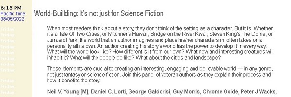 Greater Los Angeles Writers Conference, August 5, 2022 - panel description